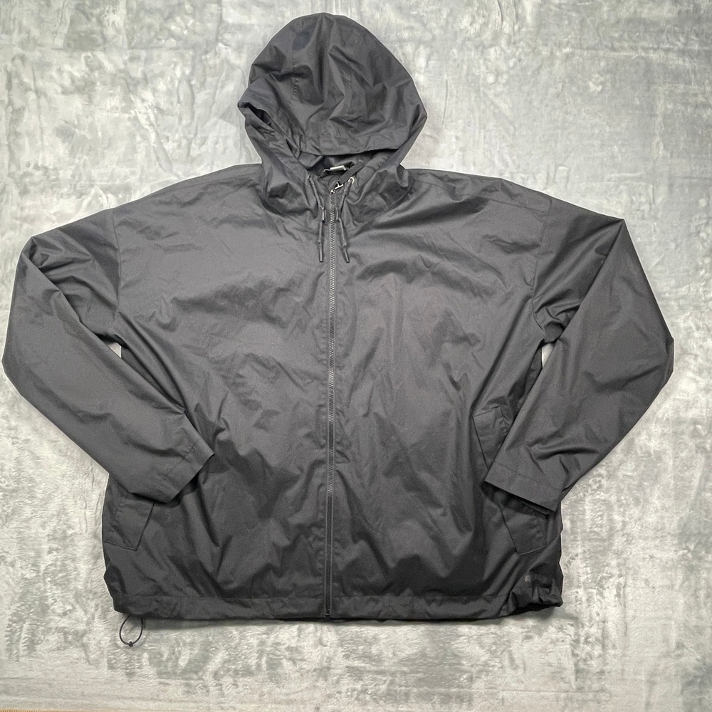 REI Co Op Lightweight Hooded Windbreaker Jacket Black Womens Adjustable Hem 2X